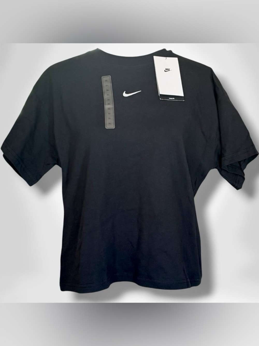 Girl's XS XL The Nike Tee Black White Embroidered Swoosh Loose Fit T-Shirt NWT